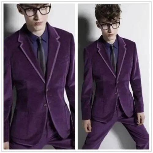 

DE Fashion Purple Velvet Men's Tuxedos Suits Custom Slim Fit Men Slim Fit Groom Blazer Bridegroom Prom Tuxedo 2 Piece Set