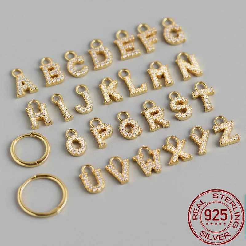 925 серебряные серьги с первоначальными буквами для женщин, стразы, маленькие золотые серьги-кольца с цирконием