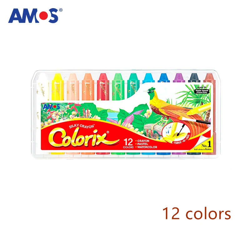 12 Colors Set Amos CRX5PC12 премиум шелковистые Набор цветных мелков 6/12/24/36 Цвета безопасная моющаяся для детей в возрасте от 3 лет+ поворотный дизайн канцелярских принадлежностей - Цвет: 12 Colors Set