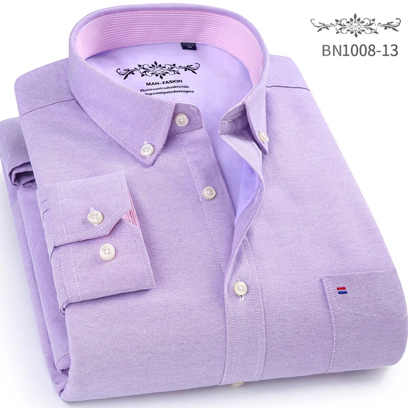 Oxford Warm Business Casual Shirt with Velvet Stripes Small Floral Long Sleeve Brand High Quality Shirt White Social Clothing XL