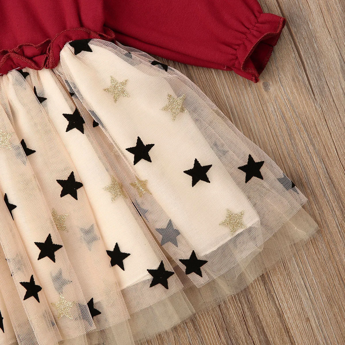 Новорожденных покроя «Принцесса» Детское платье для маленьких девочек осенняя одежда с рисунком звезды и кружевом Длина по колено, пэчворк, платье трапециевидной формы