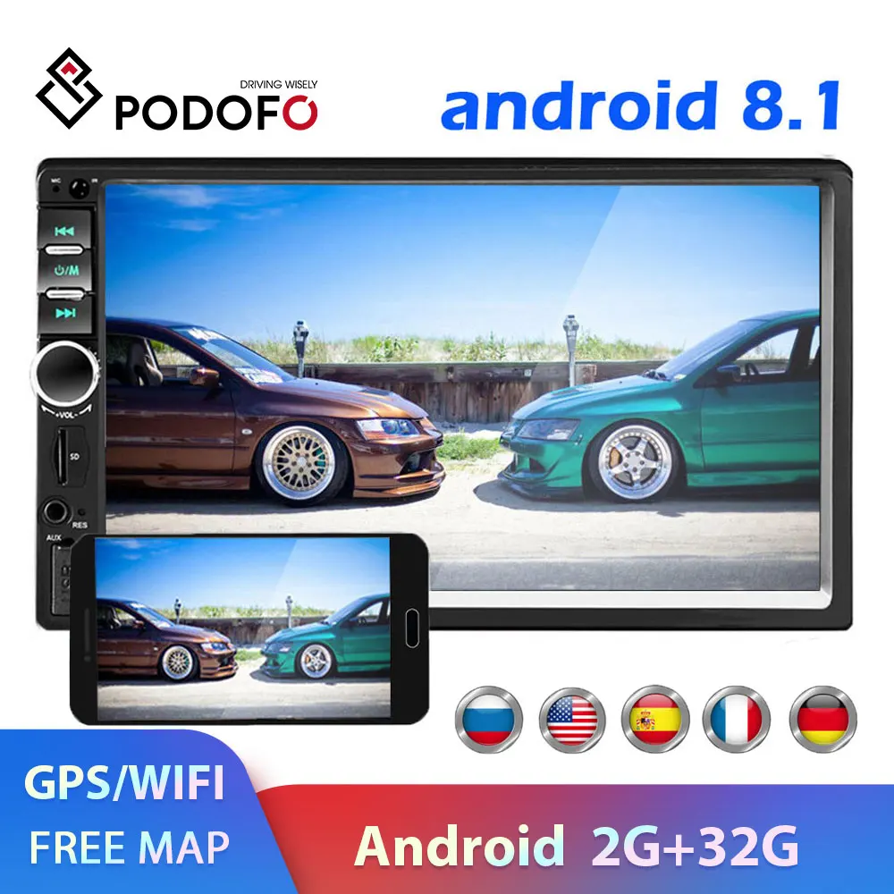 Podofo 2 din Автомагнитолы мультимедийный плеер Авторадио Стерео 7 "Bluetooth 2din Авто Аудио Видео MP5 USB FM Универсальный резервного копирования Камера