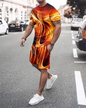 Men's short sleeved suit, 3D flame T-shirt + pants, summer sportswear, beautiful clothes for teenagers