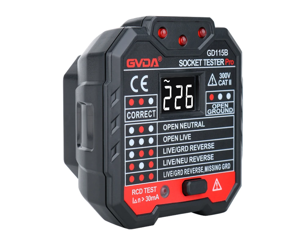 GVDA Socket Outlet Tester Voltage Detector Electric Circuit Breaker Finder Ground Zero Line US EU UK Plug Polarity Phase Check 5