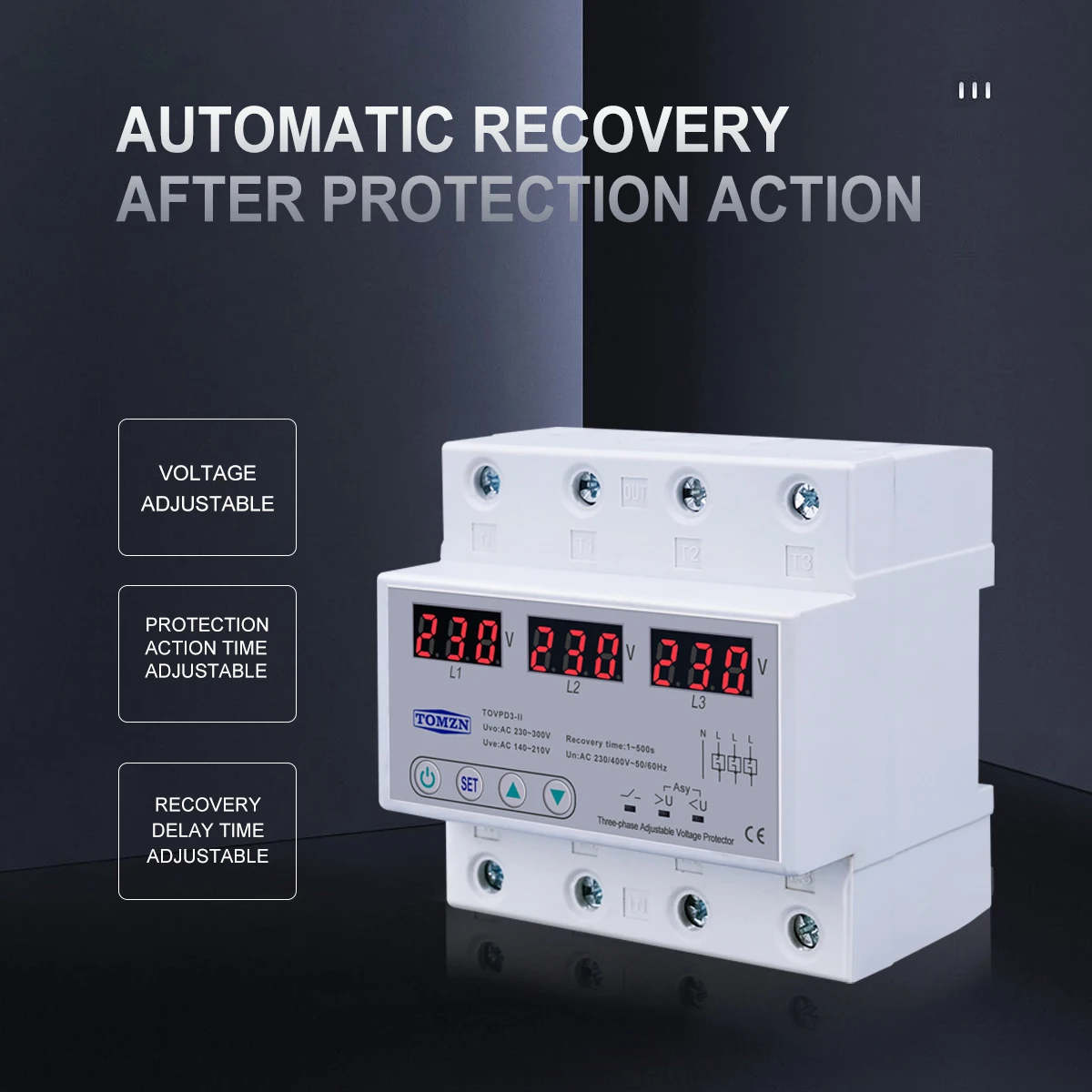 de tensao 3 fase recuperacao automatica dispositivo protetor reset 63a 380v 05