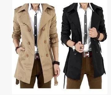 Демисезонный стиль Для Мужчин's Тренч Для мужчин костюмы зауженного кроя из корейско-Стиль двубортный средней длины модная куртка