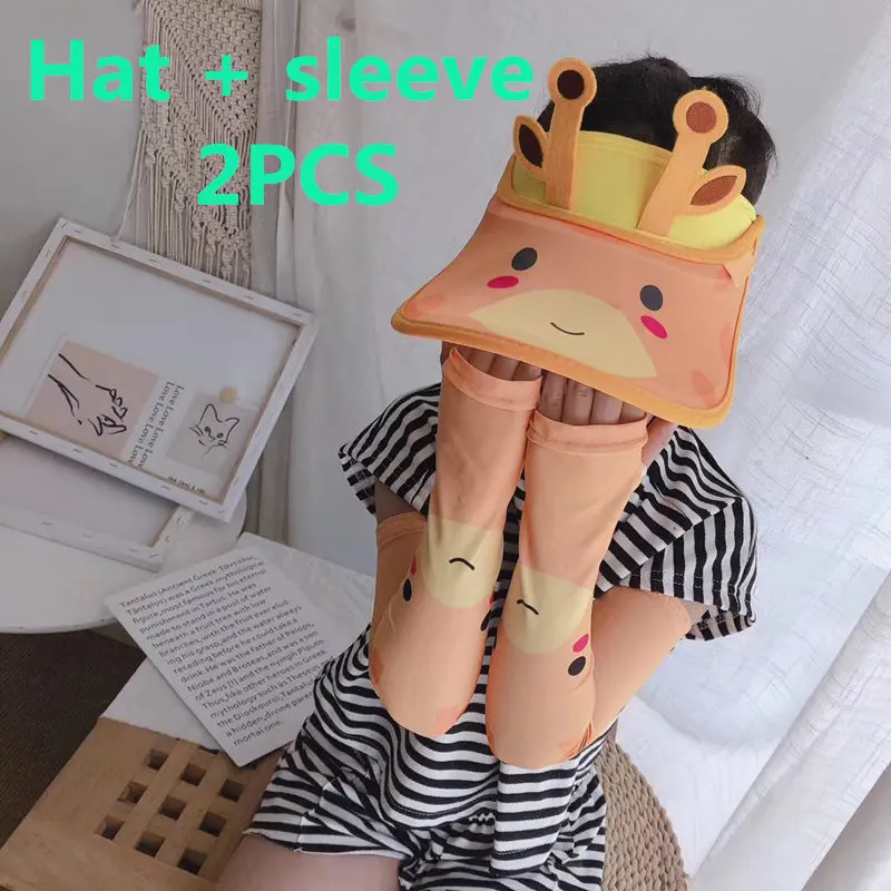 

2PCS New Baby Sun Hat With Sleeve Lovely Cartoon Summer Visor Cap Kids Panama Beach Holiday Hat For Boys Girls Child Sets