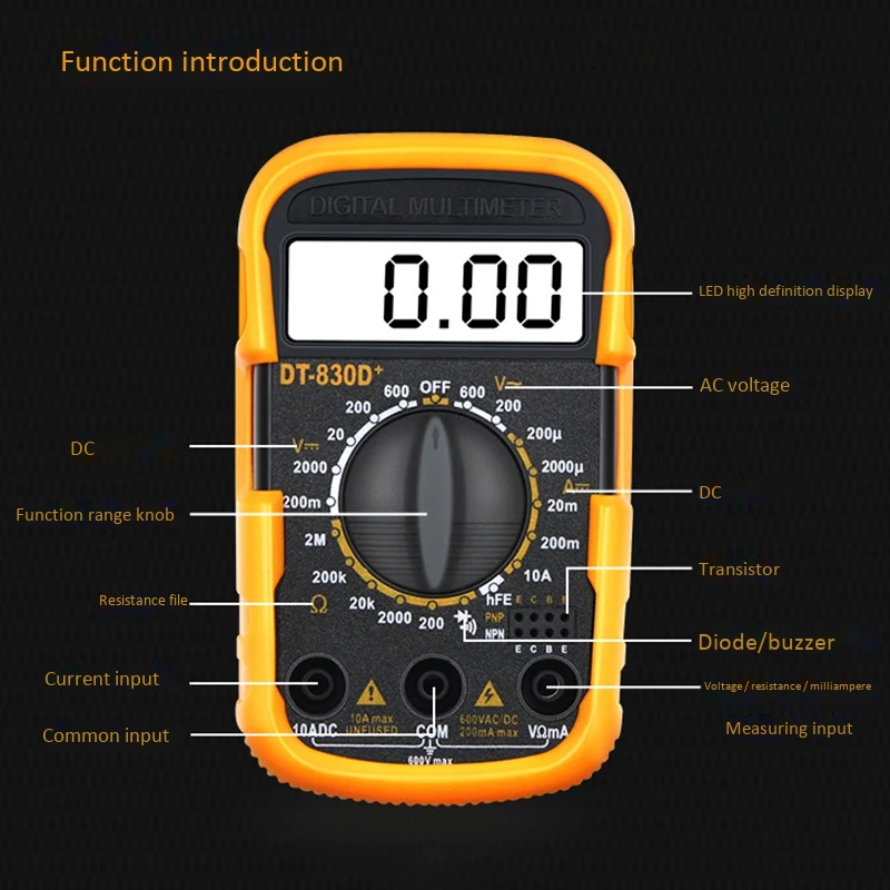 DT830D+ цифровой мультиметр электрический мультиметр для обслуживания напряжения Амперметр для домашнего обслуживания противопожарный инструмент