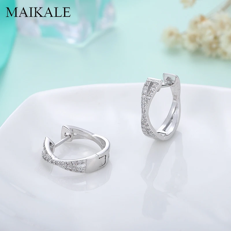 Женские серьги кольца MAIKALE круглые с цирконием 16 мм ювелирные изделия аксессуары