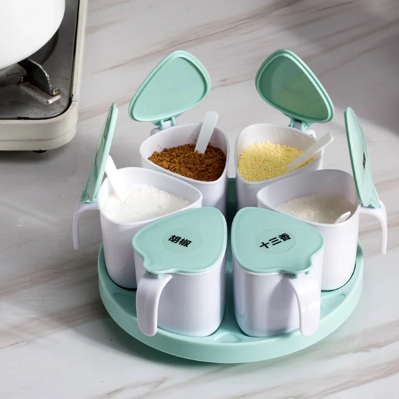 

Nordic Creative Seasoning Box Plastic Salt Sugar Shaker Rotary Container Pepper Spice Jar Kitchen Organizer Salero Home Storage