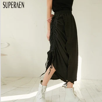 

SuperAen Casual Irregular Skirt Female 2020 Spring and Summer New Wild Women Skirts High Waist Solid Color Skirts Female