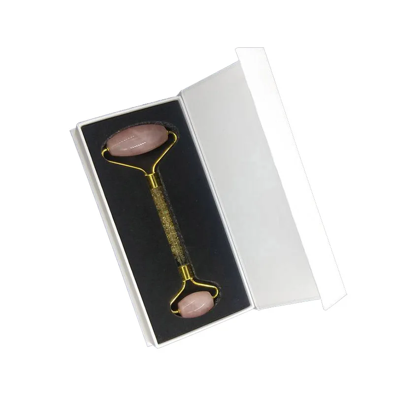 

Natural Rose Quartz Roller Slimming Face Massager Lifting Tool Facial Massage Roller Stone Rhinestone Jade Roller With Box