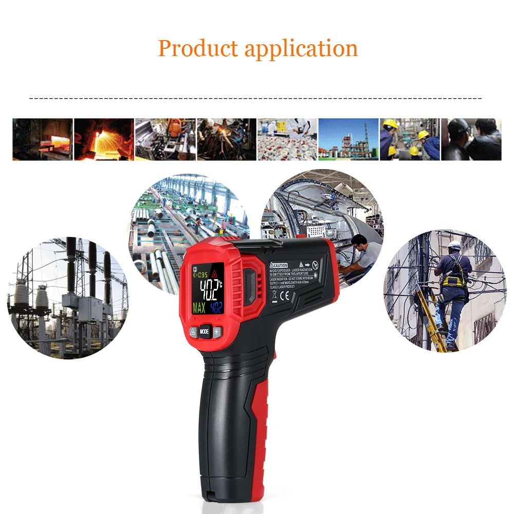 HABOTEST Non-contact IR Infrared Thermometer Digital Handheld Temperature Tester 12:1 Pyrometer Color LCD Display