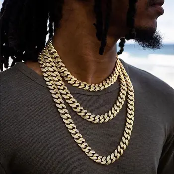 

Men's Cuban chain European and American hip hop shiny bright necklace large gold chain popular accessories