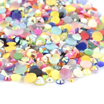 

3D Nail Art AB Color Rhinestones Flat Bottom Round Flatback Non Hotfix Gems Mixing Beads Nail Decoration Designs 2-5mm