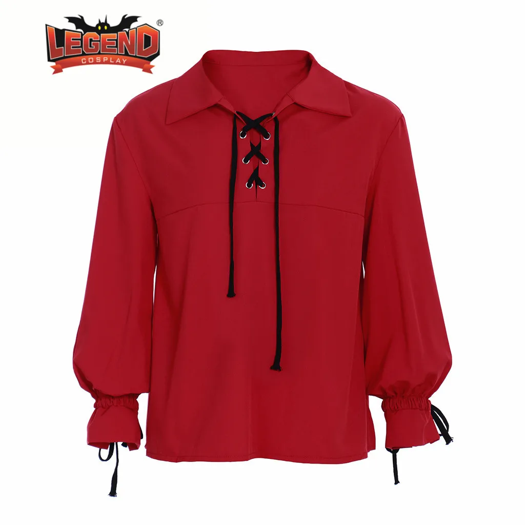 Мужская шотландская якобита Ghillie Kilt Highland рубашка с длинным рукавом со шнуровкой Средневековый Ренессанс пират Викинги костюм - Цвет: Красный