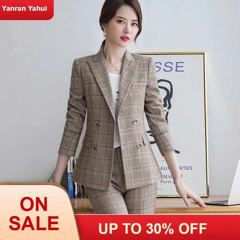 Профессиональные официальные клетчатые брюки костюмы для женщин 2019 Новая мода