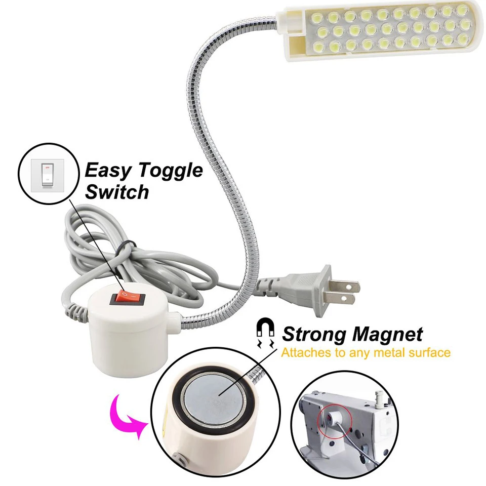 Sewing Machine Lighting Lamp Dimmable Sewing Machine LED Lights Flexible Work Lamp Industrial Magnetic 20/30LEDs For Drill Press Lathe