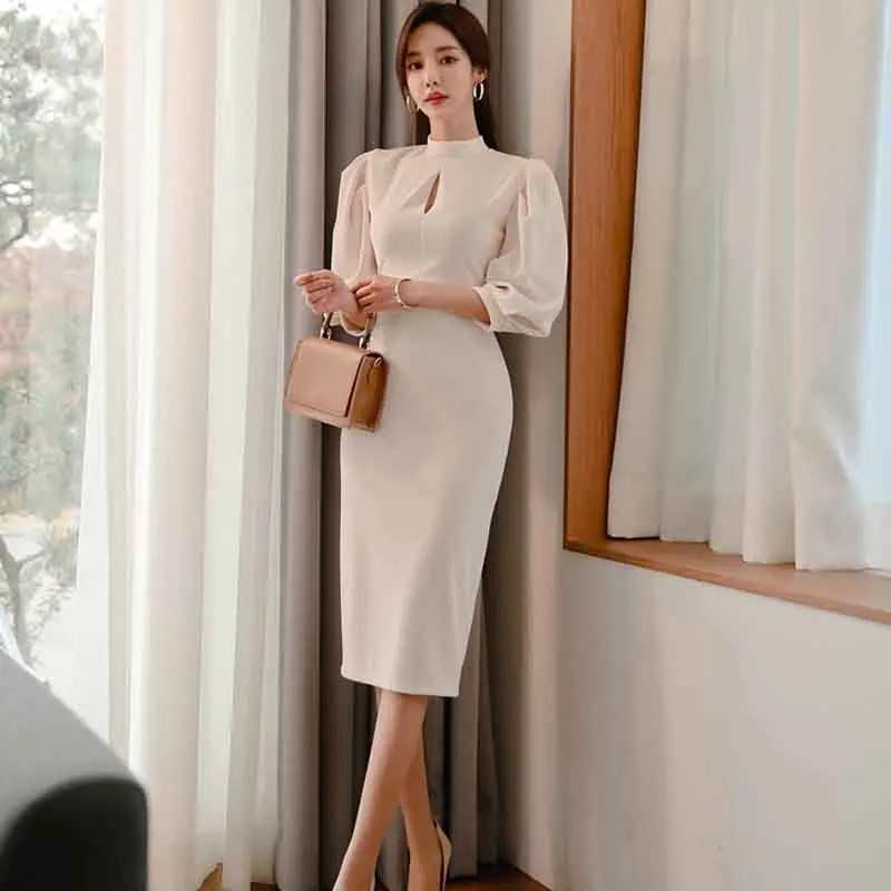 

Spring Autumn 2020 New Korean Temperament Elegant Dress Casual Long Sleeve Dress Office Lady Runway Designers High Fashion Dress