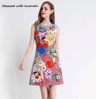 

Obsessed with lavender. New fashion printed dress, cartoon pattern, vest dress, can be worn outside, can be built inside, slim