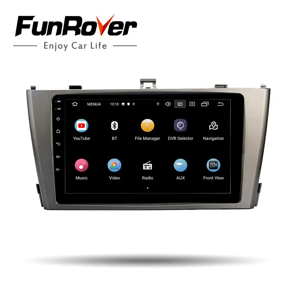 Best FUNROVER 2.5D+IPS Android 9.0 9" 2din car radio gps Multimedia player For Toyota Avensis 2009-2013 dvd navigation navi stereo BT 1