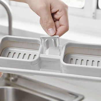 

Soap Sponge Kitchen Sink Drainer Storage Rack Shelf Adjustable Buckle Tray Organizer Durable Tools Easy To Install