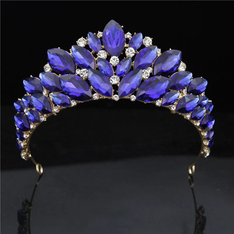 Blue Женская мода, Корона невесты, головная повязка, великолепные хрустальные диадемы и короны, украшения для волос, маскарадная Корона, свадебные аксессуары - Metal color: Blue