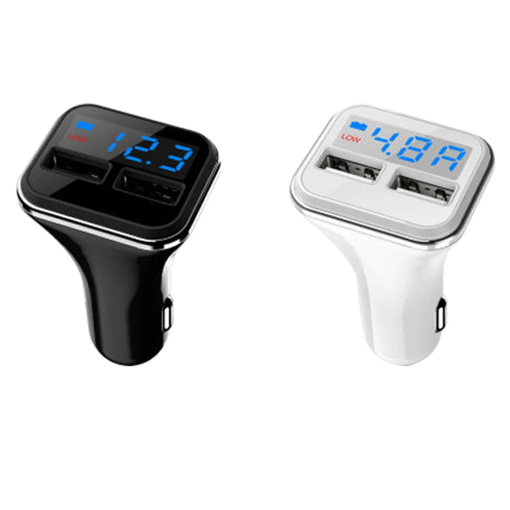 Автомобильное зарядное устройство с двумя usb-портами, светодиодный цифровой дисплей, 5 в постоянного тока, 4,8 А, интеллектуальное предупреждение низкого напряжения, автомобильное зарядное устройство USB для iPhone, samsung