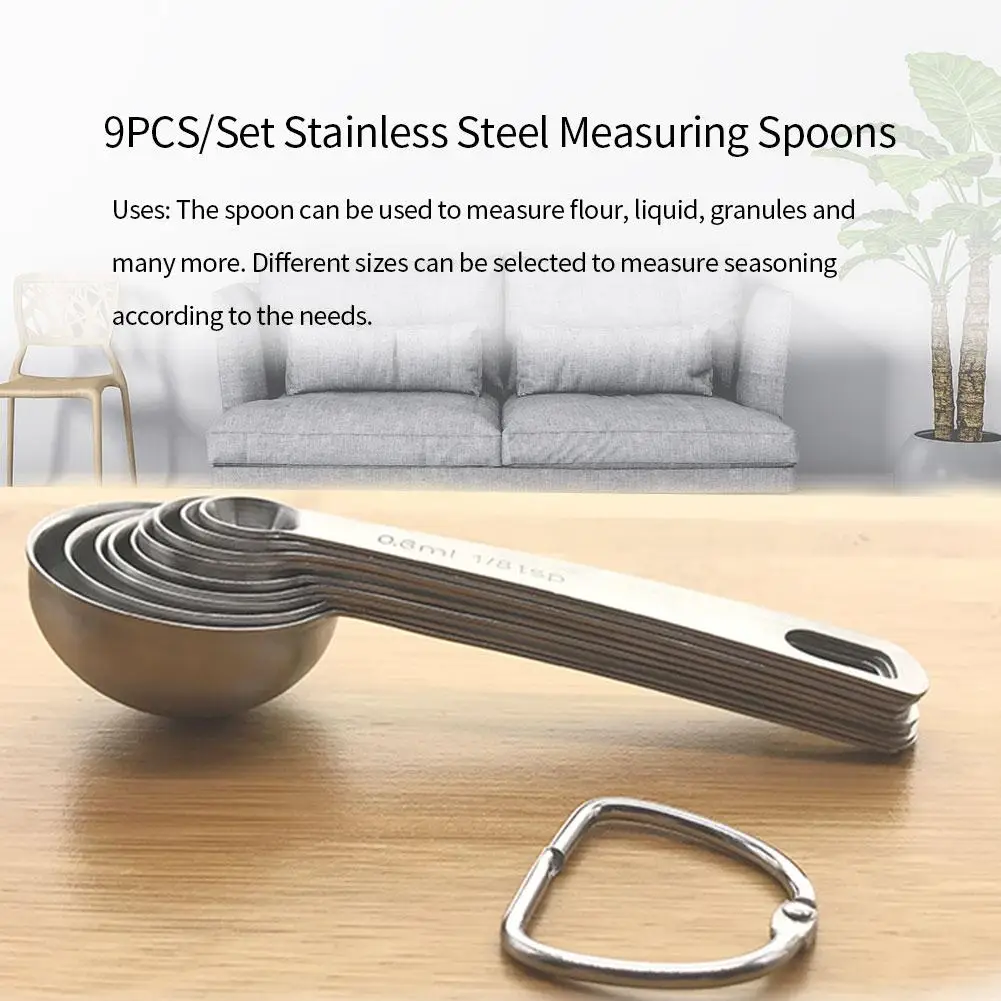 9PCS/Set Measuring Spoons Scoop Stainless Steel Measuring Cup Kitchen Scale Baking Cooking Teaspoons Sugar Measuring Tools Set