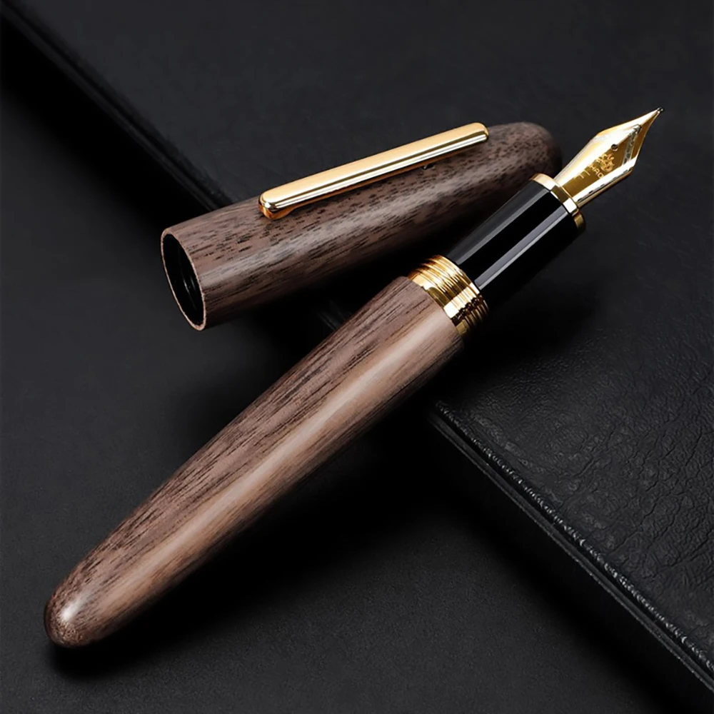 Jinhao 9056 Natural Handmade Wood Fountain Pen Brown Wooden Beautiful Pen Iridium Fine 0.6mm Fashion Writing Office Ink Pen Gift