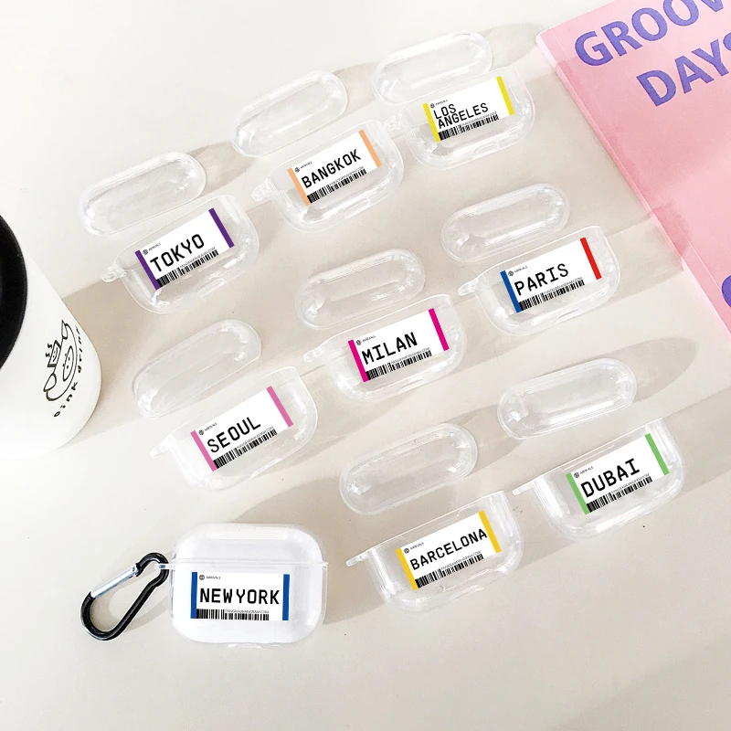 Чехол для наушников с Bluetooth для Apple Airpods Pro 3 INS Label Bar code City letter, прозрачный мягкий чехол из ТПУ