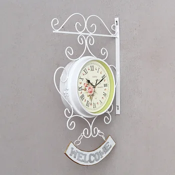 

Double-Side Cockerel Bell Outdoor Garden Wall Station Bracket Clock Outside New