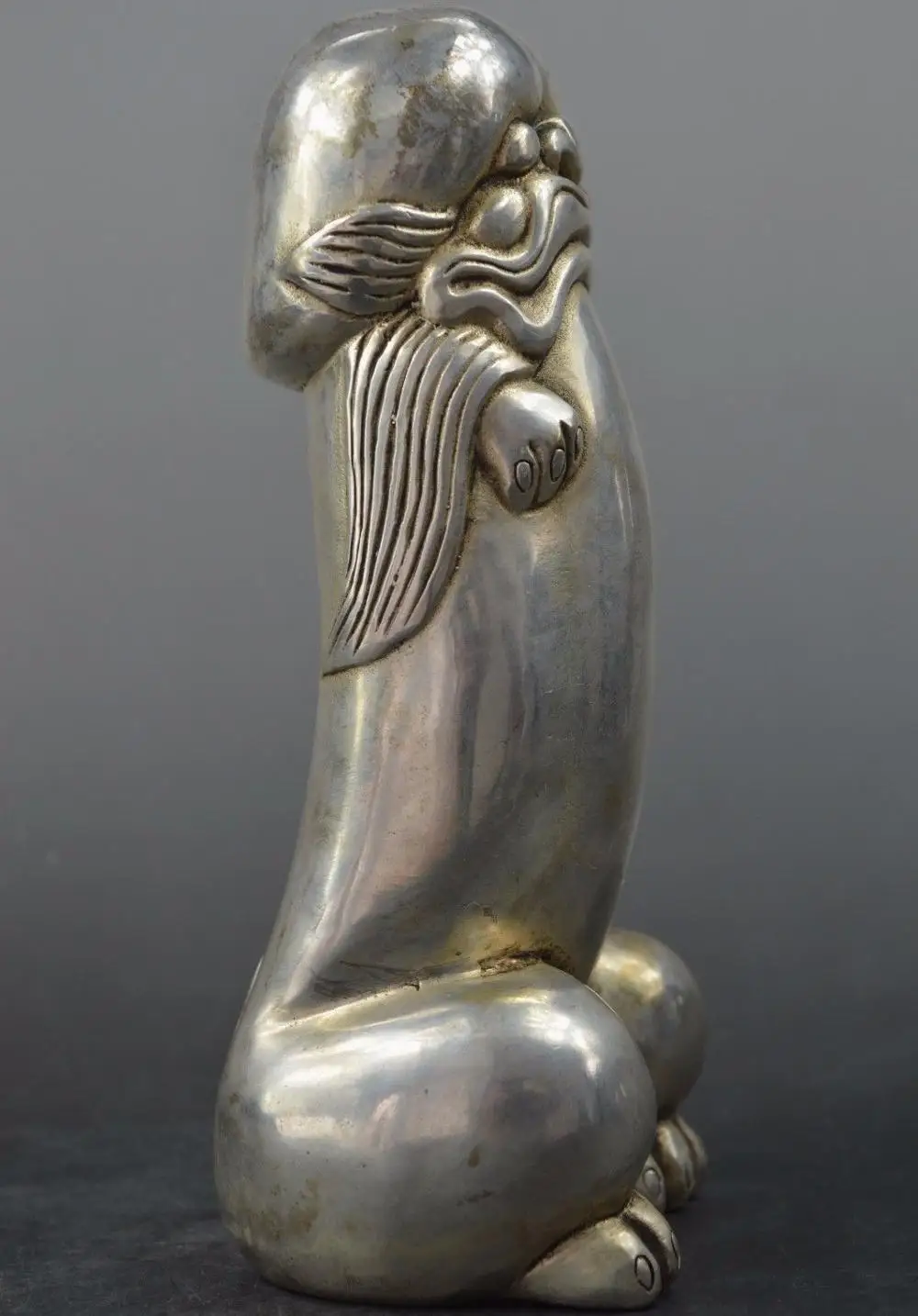 Chinese Tibet silver carved guard Foo Dogs Lion statues