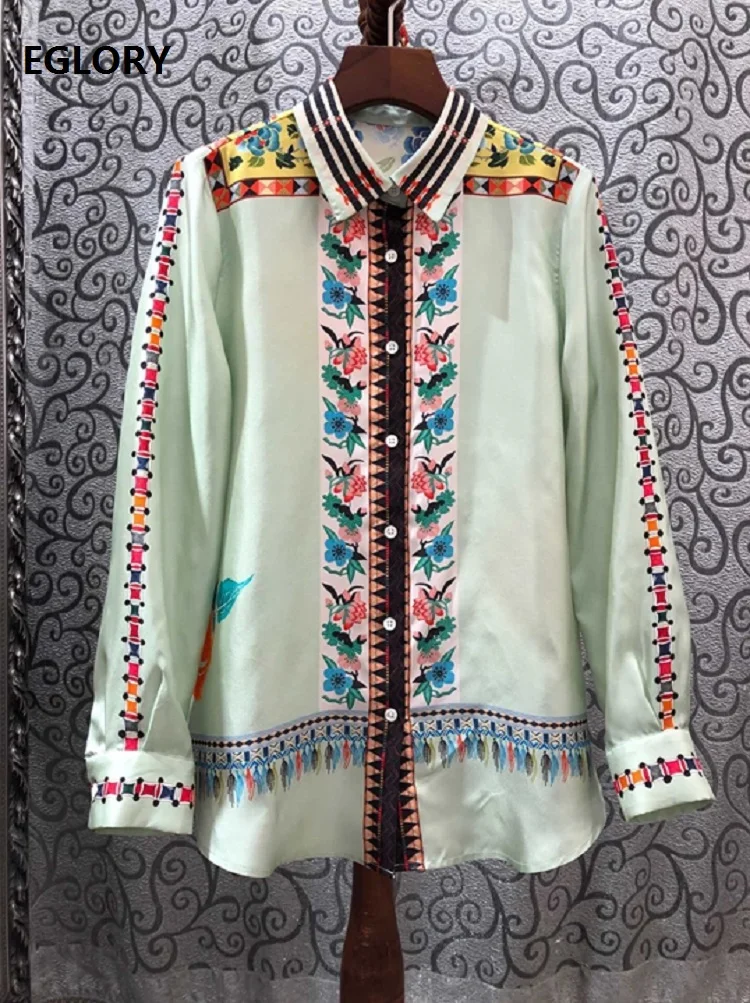 Женская блузка из 100% шелка Повседневная рубашка с отложным воротником и длинным