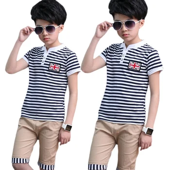

2Pcs Fashion Boys Sets Clothing Children Tracksuit for Boys T-Shit Pants Boys Striped Sport Suits Dark Blue, 120 & 150