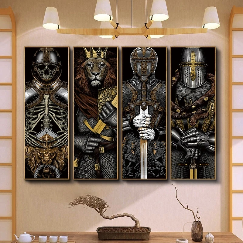 

Nordic knight Soldier Posters Prints Tiger Lion Canavs Painting Wall Art Japan Decorative Picture Industrial Bar Style Decor