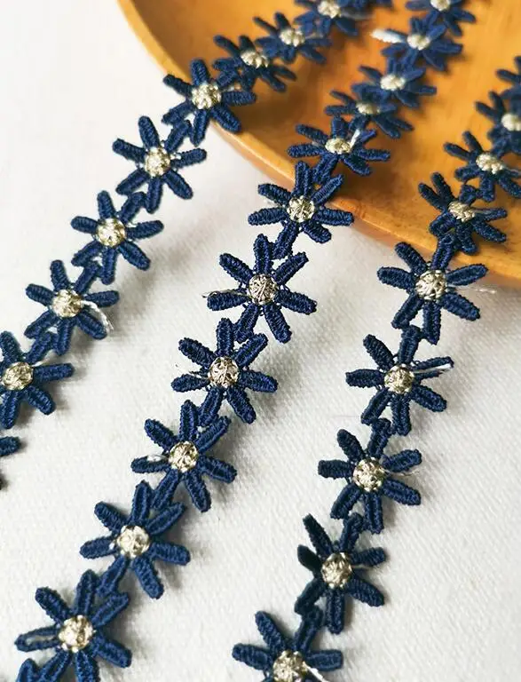 A navy blue 17mm 5 метров Горячая ромашка Цветочная кружевная отделка водорастворимые цветочные кружева Ribon Ткань DIY - Цвет: A navy blue 17mm