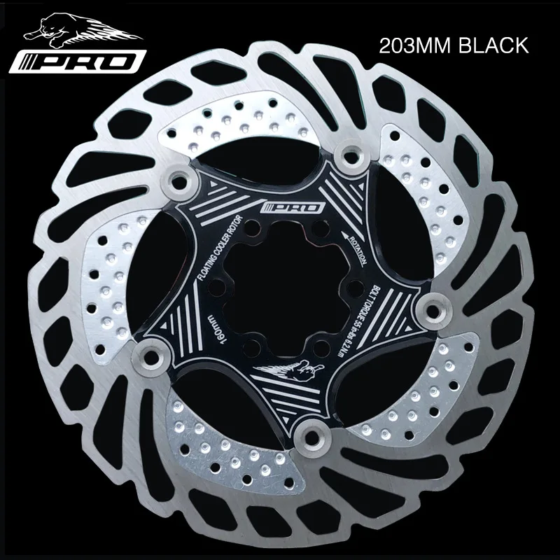203mm Black 1PC IIIPRO AR68 MTB горный велосипед охлаждающий плавающий диск 140 мм/160 мм/180 мм/203 мм шесть ногтей дисковые тормоза черный, красный, синий - Цвет: 203mm Black 1PC
