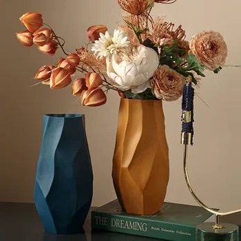 

Simple Origami Art Ceramic White Vase Decoration Modern Living Room Office Luxury Geometric Flower Arrangement Home Decoration