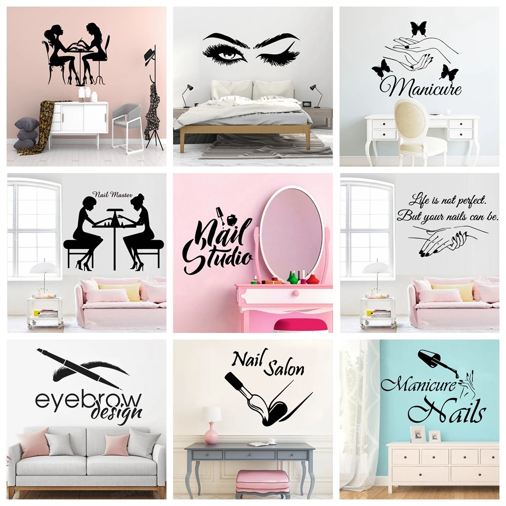 Decal-Nail-Salon Wall-Decor Vinyl Beauty Pegatinas-De-Pared Girls Adesivo for Hot-Sale