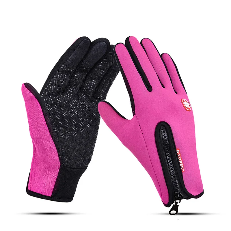 Мужские велосипедные перчатки, теплые зимние велосипедные перчатки, женские спортивные велосипедные перчатки, теплые перчатки из флиса для езды на велосипеде, перчатки для сенсорного экрана - Цвет: rose red