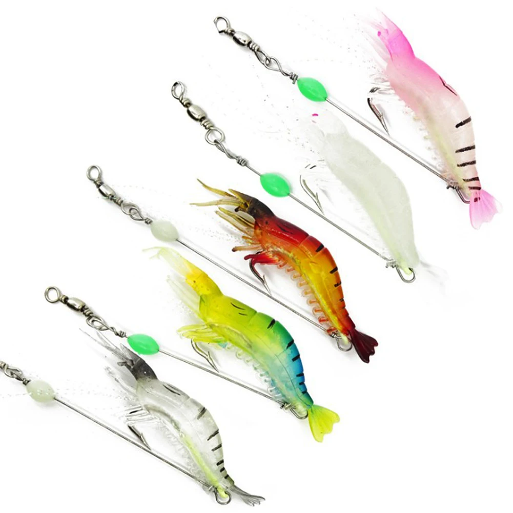 7pcs/lot 8cm 5g Luminous Shrimp Silicon Soft Artificial Bait With Hooks Swivels Anzois Para Pesca Sabiki Rigs Fishing Tackle