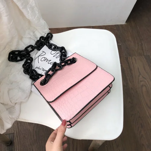 Pink Толстые Сумки через плечо с цепочкой, женская модная маленькая сумка через плечо с каменным узором, женские дизайнерские кошельки, сумка Modis - Цвет: Pink