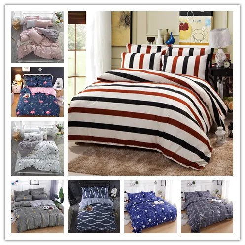 Red And Black Stripe Printed Bedding Sets Soft Duvet Cover Single/Twin/Queen/King Size Bedclothes 3pcs | Дом и сад