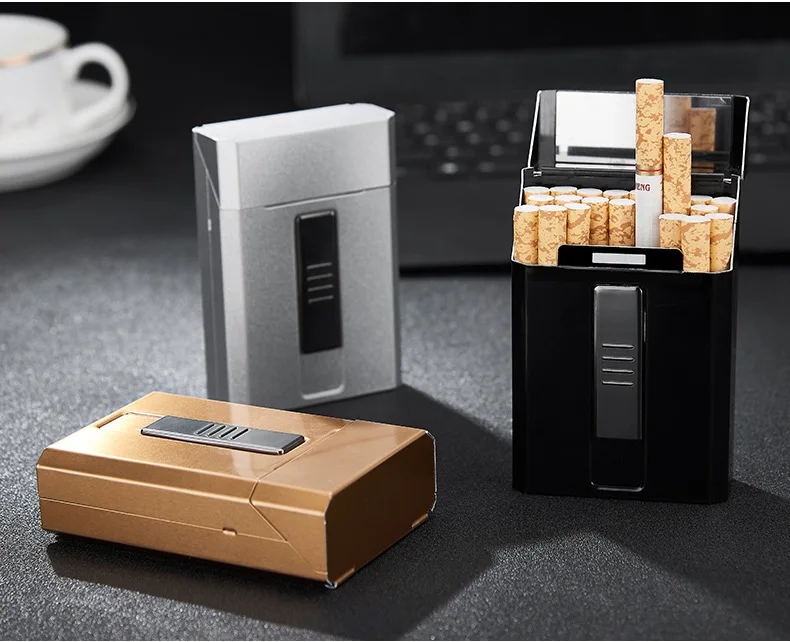 1 шт. металлический чехол для сигарет с электрической зажигалкой USB Перезаряжаемый для 20 шт сигарет King size водонепроницаемый DH-9009