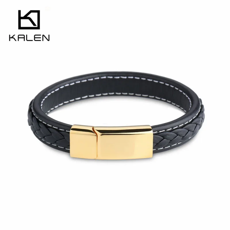 Модные мужские ювелирные изделия из нержавеющей стали 21 см Итальянский Золотой цвет браслеты с магнитной застежкой ручной работы кожаный браслет аксессуар