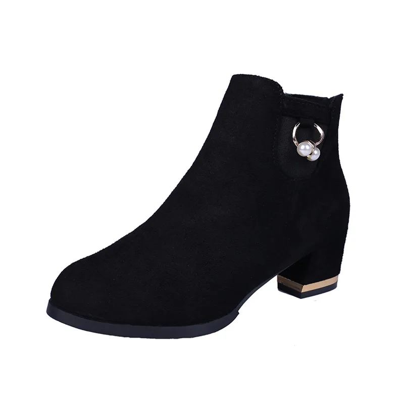 Г. Зимняя обувь женские ботинки на квадратном каблуке Модные женские ботильоны Брендовые женские ботинки черная зимняя женская обувь A1771