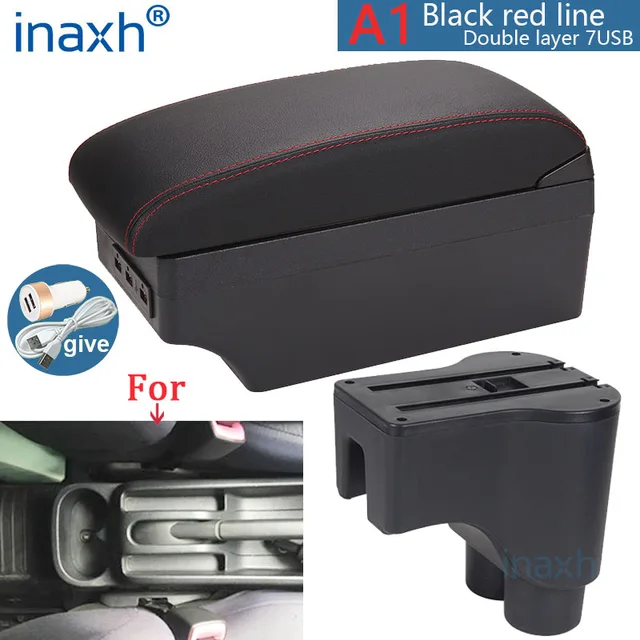 For Daihatsu Terios 2 armrest box central Store content box products interior Car Armrest Storage Car accessories parts A1 Black red 7USB