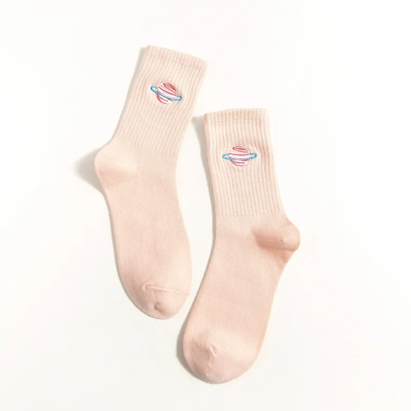 Забавные милые японские женские носки Харадзюку планета Вышивка Длинные носки корейский колледж женщины счастье кавай животные девушки носки подарки