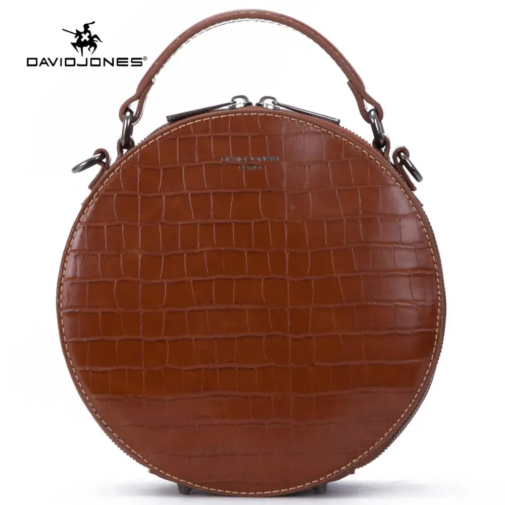 Коричневый DAVID JONES women crossbody bag pu leather female shoulder bag small spring animal Print lady round bag handbag drop shipping - Цвет: Коричневый